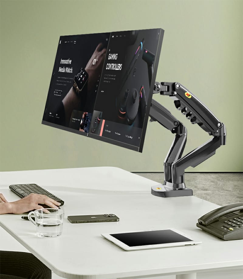 Dual Monitor Desk Mount Stand Gas Spring 360 Degree Full Rotation ; Computer Monitor Arm for Two Screens 17″ – 27″ Inch with 2~9 Kg Load Capacity for Each Display ; F160 Dual Monitor Desk Mount Stand Gas Spring 360 Degree Full Rotation ; Computer Monitor Arm for Two Screens 17″ – 27″ Inch with 2~9 Kg Load Capacity for Each Display ; F160